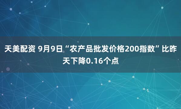 天美配资 9月9日“农产品批发价格200指数”比昨天下降0.16个点
