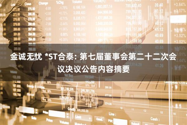 金诚无忧 *ST合泰: 第七届董事会第二十二次会议决议公告内容摘要
